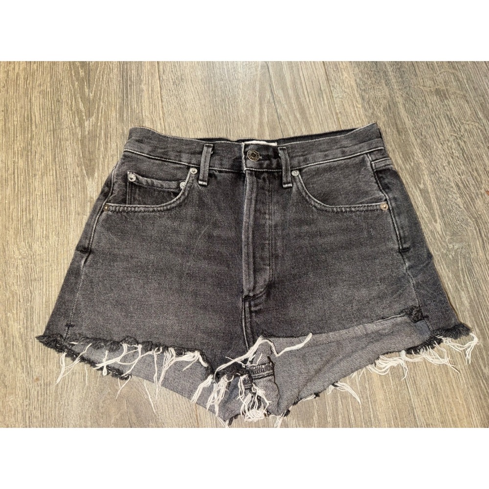 AGOLDE Parker High Rise Cut Off Denim Shorts Carbon Black Size 25 A038B-1087